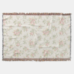 Vintage Pink Rose Cottagecore Floral Pattern Throw Blanket