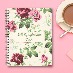 Vintage pink rose custom name undated planner