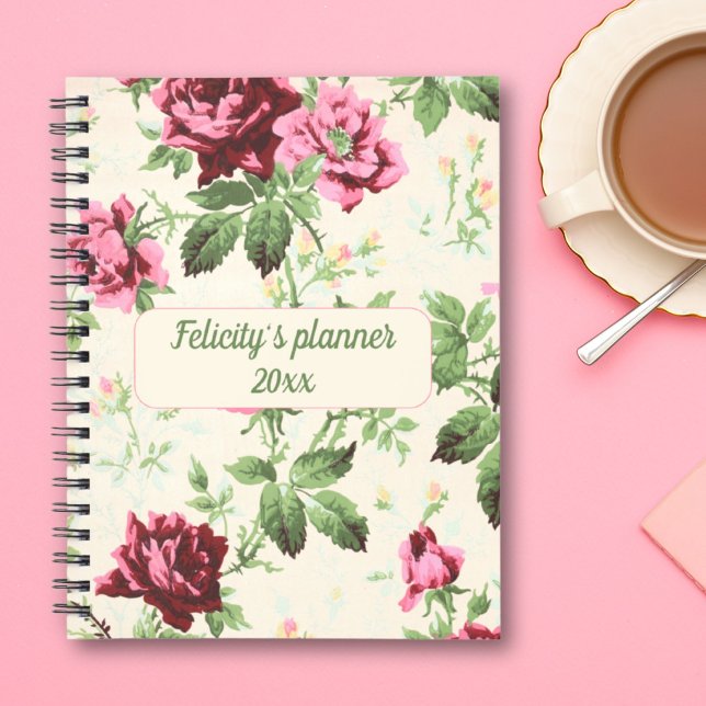 Vintage pink rose custom name undated planner (Creator Uploaded)