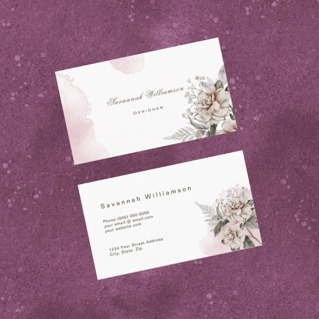 Vintage Pink Rose Customisable  Business Card (Creator Uploaded)