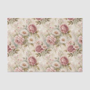 Vintage Pink Rose & Daisy Flowers Cottagecore Art Tissue Paper