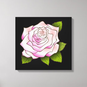 Vintage Pink Rose Drawing Black Stretched Canvas