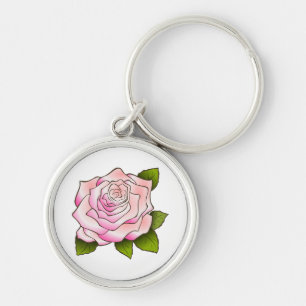 Vintage Pink Rose Drawing Key Ring