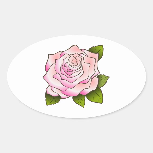 Vintage Pink Rose Drawing Oval Sticker (Front)