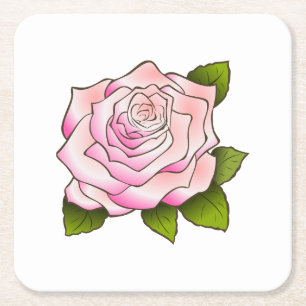 Vintage Pink Rose Drawing Square Paper Coaster