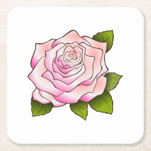 Vintage Pink Rose Drawing Square Paper Coaster (Front)