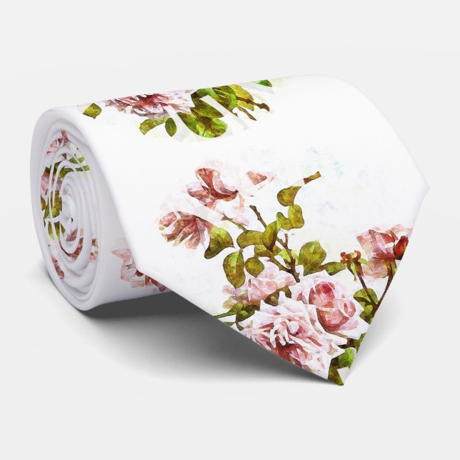 Vintage Pink Rose, elegant floral wedding tie (Rolled)