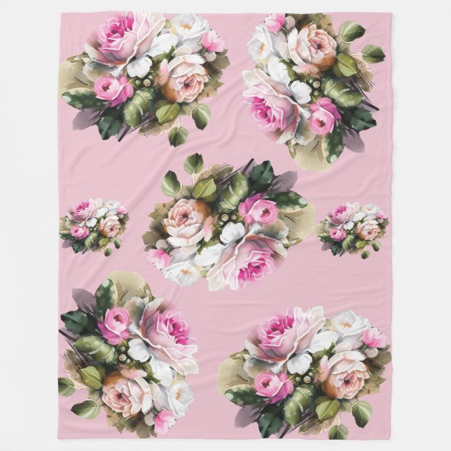 Vintage Pink Rose  Fleece Blanket (Front)
