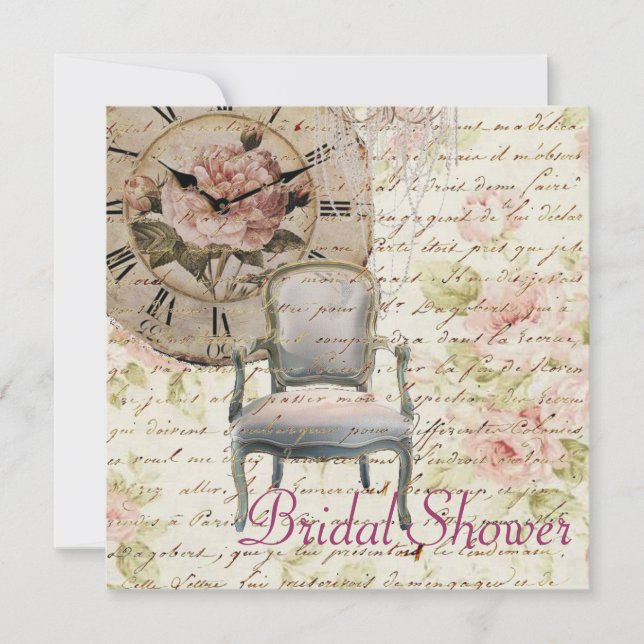 Vintage Pink Rose Floral Bridal Shower Invitation (Front)