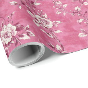 Vintage Pink Rose Floral Chinoiserie Decoupage Wrapping Paper