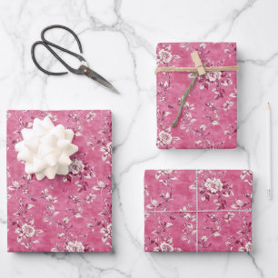 Vintage Pink Rose Floral Chinoiserie Decoupage Wrapping Paper Sheet