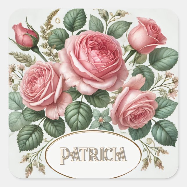 Vintage Pink Rose Floral Elegant  Square Sticker (Front)