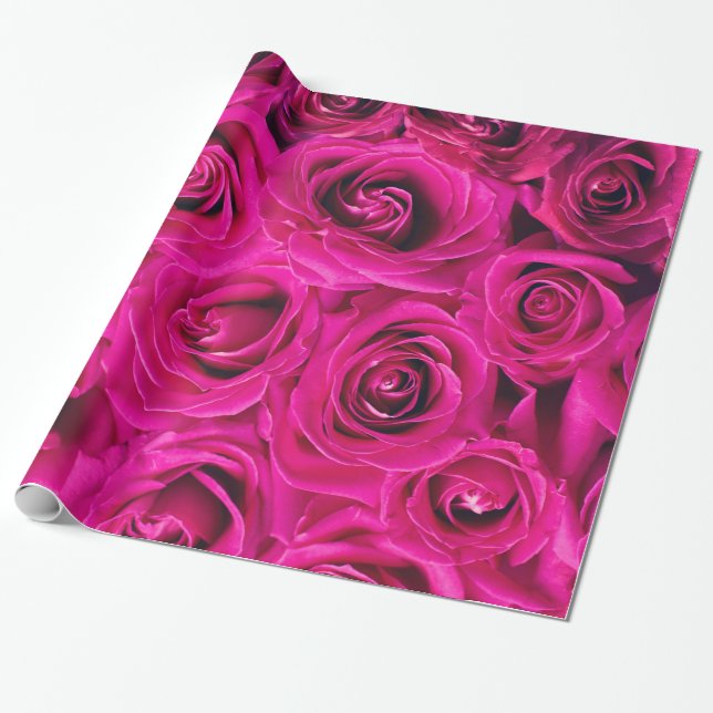 Vintage Pink Rose Floral Gift Wrap (Unrolled)