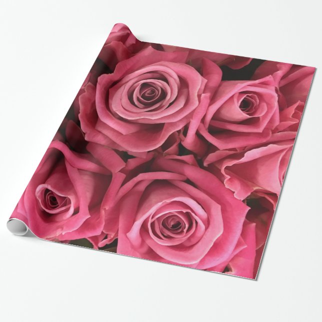 Vintage Pink Rose Floral Gift Wrap (Unrolled)