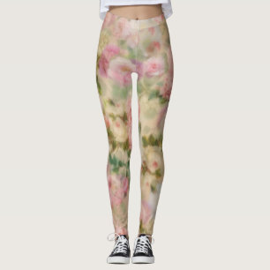 Vintage Pink Rose Floral Leggings