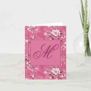 Vintage Pink Rose Floral Monogram Thank You Card