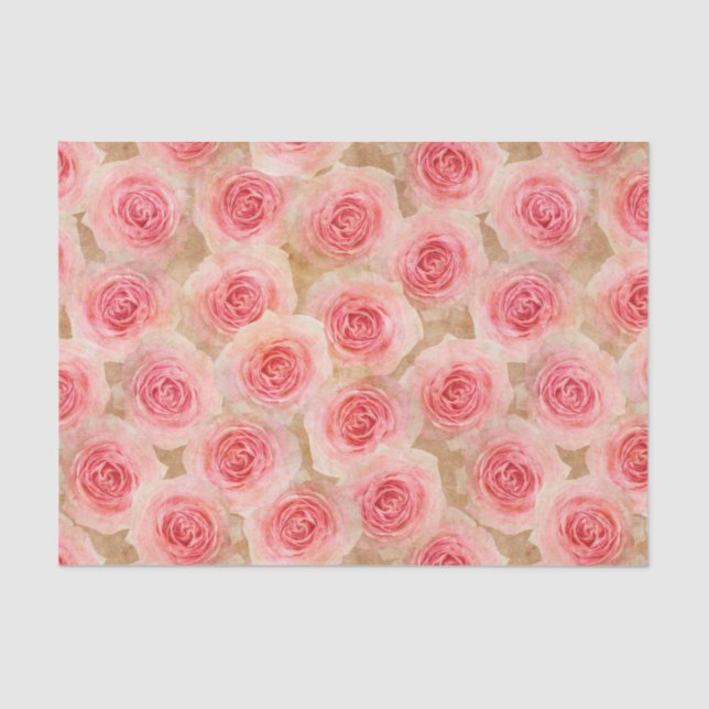 Vintage Pink Rose Floral Pattern Tissue Paper (Front)