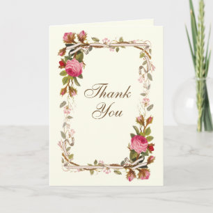 Vintage Pink Rose Floral Swag Thank You Card