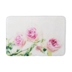 Vintage pink rose flower bath mat