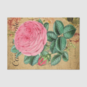 Vintage Pink Rose Flower Decoupage Craft  Tissue Paper