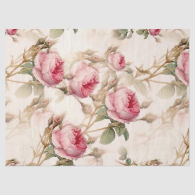 Vintage Pink Rose Flower Garden Decoupage  Tissue Paper (Front)