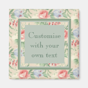 Vintage Pink Rose Flower Pattern Custom Text Magnet
