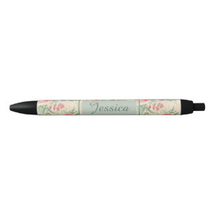 Vintage Pink Rose Flower Pattern Personalised Black Ink Pen