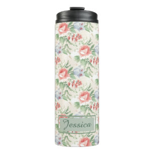 Vintage Pink Rose Flower Pattern Personalised Thermal Tumbler