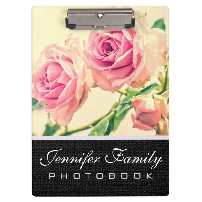 Vintage Pink rose flowers Clipboard (Front)
