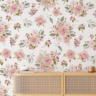 Vintage Pink Rose Flowers Floral Pattern Wallpaper