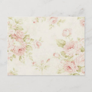 Vintage Pink Rose Flowers Shabby Chic Floral Postcard