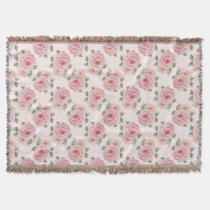 Vintage pink rose garden cottage Throw Blanket