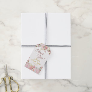 Vintage Pink Rose Gold Glitter Thank You Gift Tags