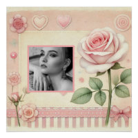 Vintage pink rose hearts floral photo watercolor