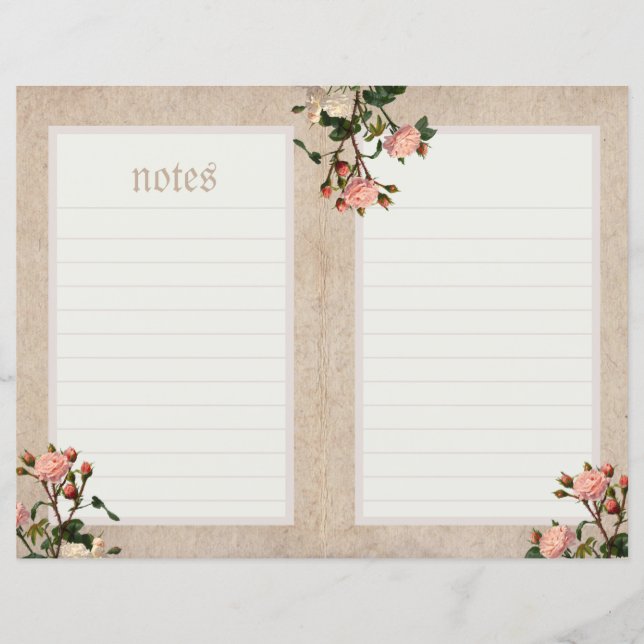 Vintage Pink Rose Journal Page (Front)