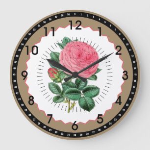 Vintage Pink Rose Large Clock