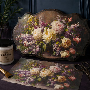 Vintage Pink Rose & Lilac Bouquet Floral Decoupage Tissue Paper
