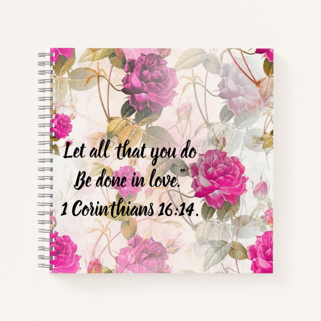 Vintage Pink Rose Notebook with Scripture (Front)
