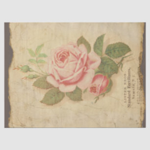 Vintage Pink Rose on Distressed Decoupage Tissue Paper