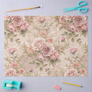 Vintage Pink Rose Pastel Florals Decoupage Tissue Paper