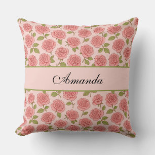 Vintage Pink Rose Pattern with Name Cushion