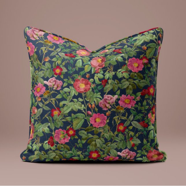 Vintage Pink Rose Pillow in Midnight Blue (Creator Uploaded)