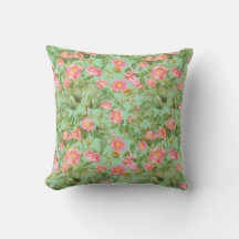 Vintage Pink Rose Pillow in Mint Aqua