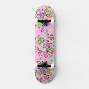Vintage pink rose - polka-dots skateboard