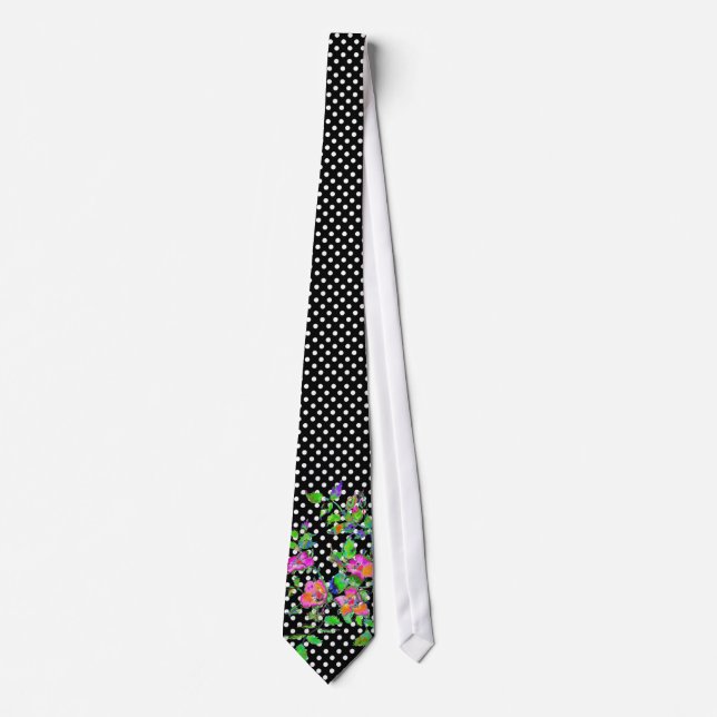 Vintage Pink rose  polka-dots Tie (Front)