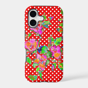 Vintage Pink Rose - red and white polka dots