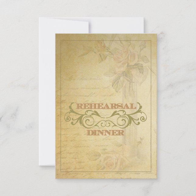 Vintage Pink Rose Rehearsal Dinner Invitation (Front)