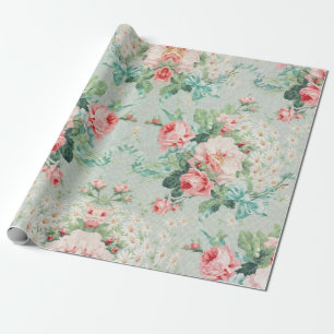 Vintage Pink Rose Shabby Chic Floral Pattern Wrapping Paper