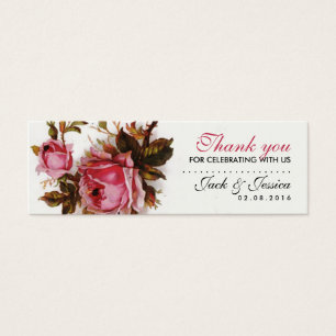 Vintage Pink Rose Slim Thank You Tag for Wedding