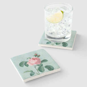 Vintage Pink Rose Stone Coaster